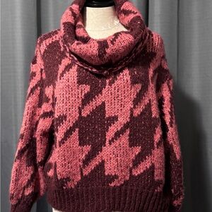 Anthropologie Ginny Oversized Pink/Maroon Cowl Neck Sweater
